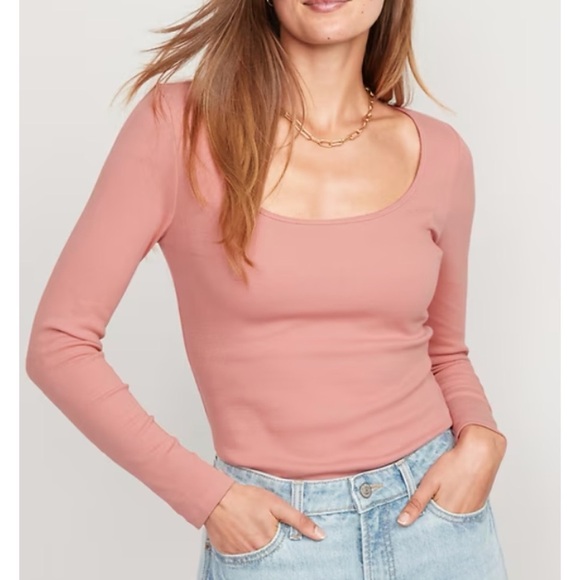 💎 Old Navy Fitted Long Sleeve Rib Knit Top Pink - Picture 1 of 11